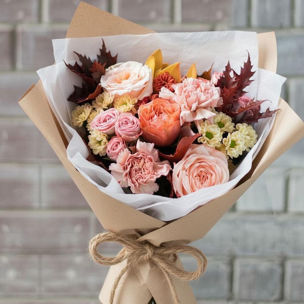 Букет цветов из: Гвоздики, Хризантемы и Розы в Кармалиновской