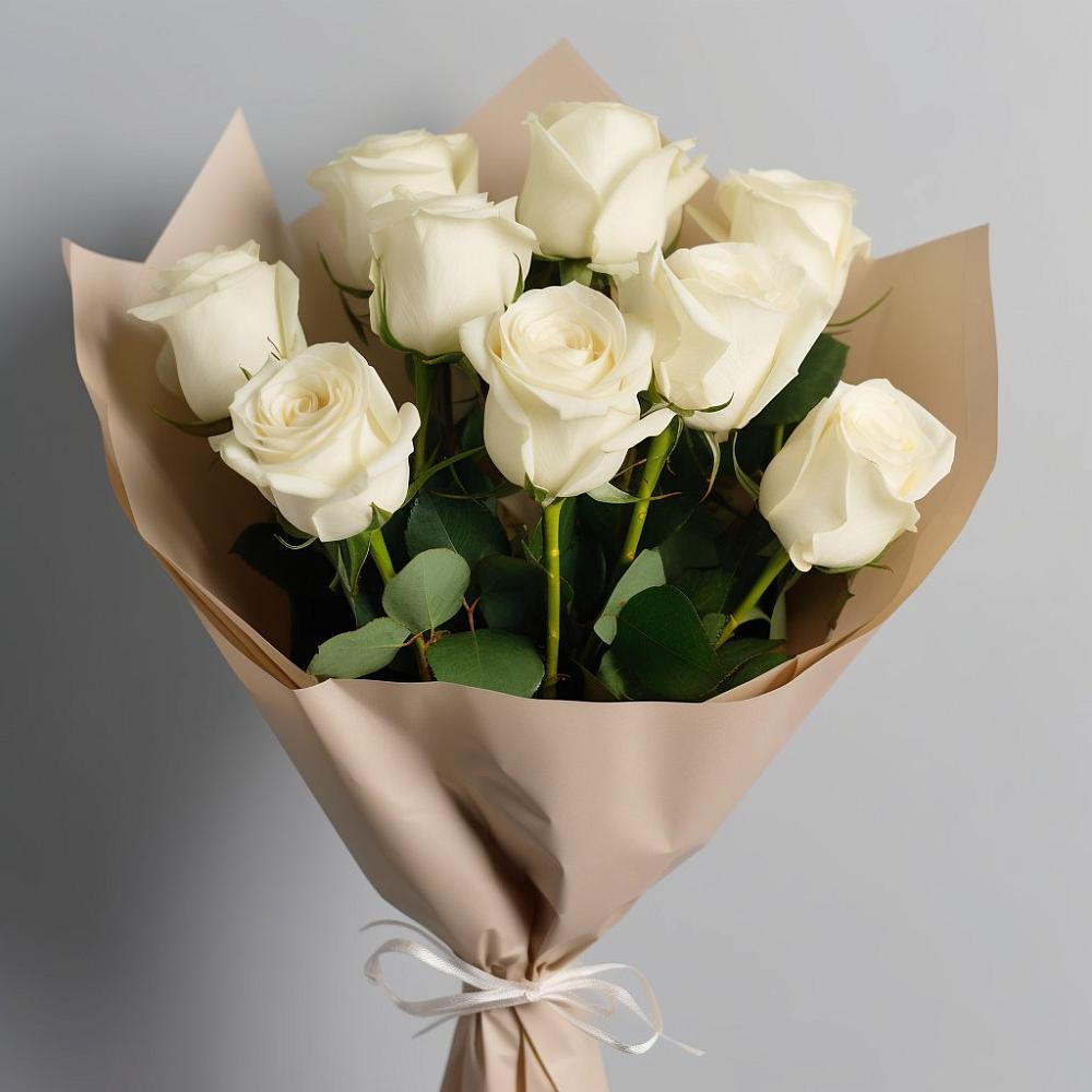 Букет 9 Белых роз Эдлесс Лав в Кармалиновской