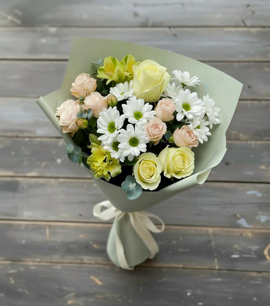 Букет цветов из: Альстромерии, Розы и Хризантемы в Кармалиновской