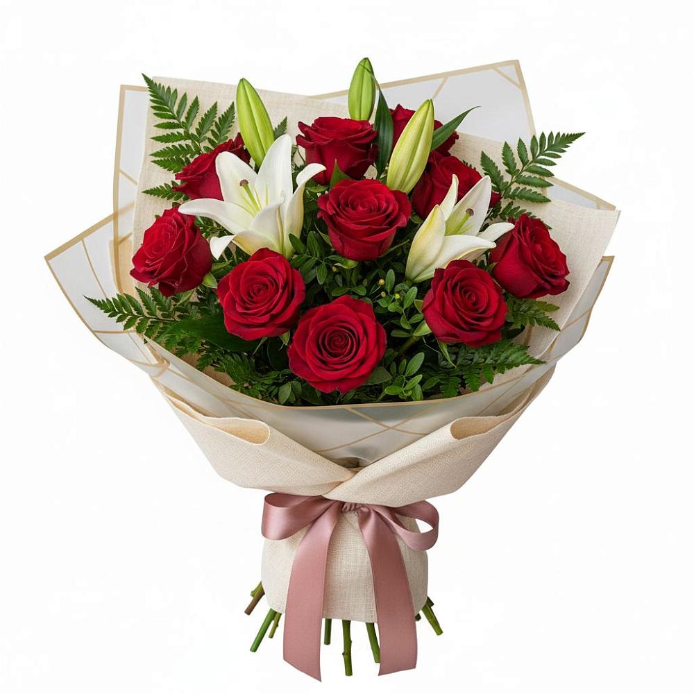 Букет цветов из: Лилии и Розы в Кармалиновской