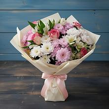 Букет цветов из:  Хризантемы, Альстромерии и Розы в Кармалиновской