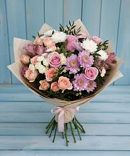 Букет цветов из:  Хризантемы, Розы и Альстромерии #REPLACE_PRED# Кармалиновской