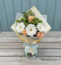 Букет цветов из:  Герберы, Розы и Хризантемы в Кармалиновской