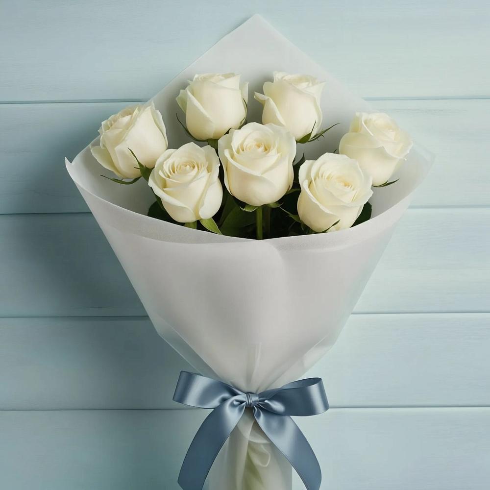 Букет 7 Белых роз Эдлесс Лав в Кармалиновской